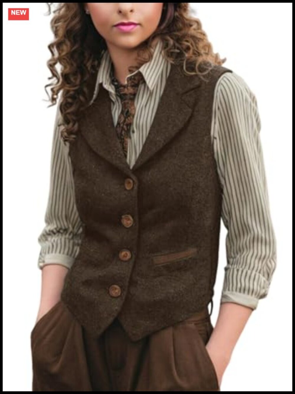 Herringbone Tweed Wool Blend Lapel V-Neck Waistcoat Vest